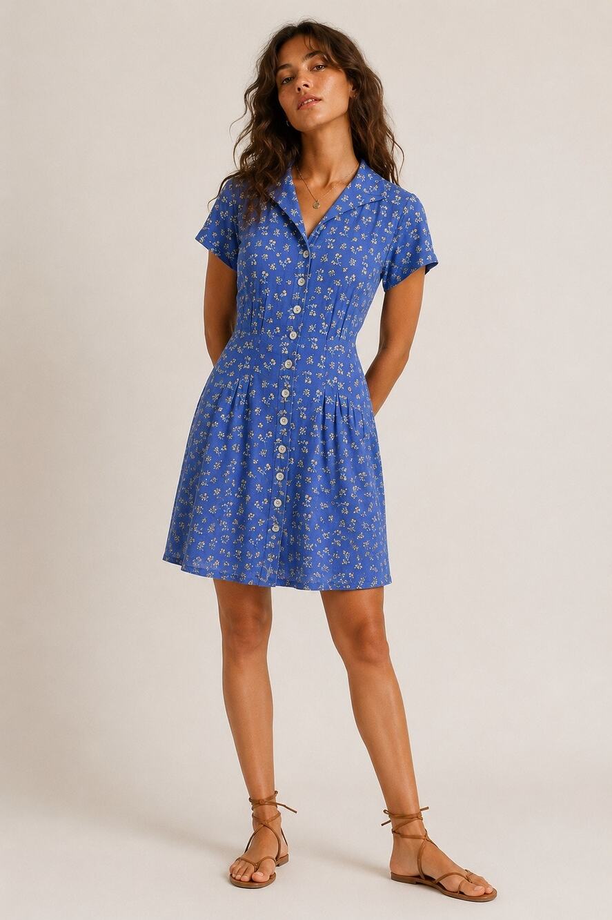 Vintage 90s Dressbarn Periwinkle Ditsy Floral Dress Soft Romantic Summer Picnic